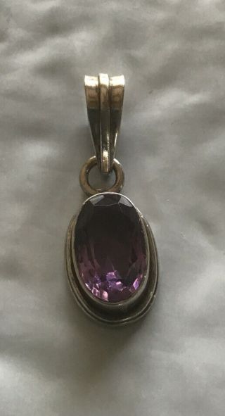 Vintage Sterling Silver Oval Cut Faceted Purple Amethyst Pendant
