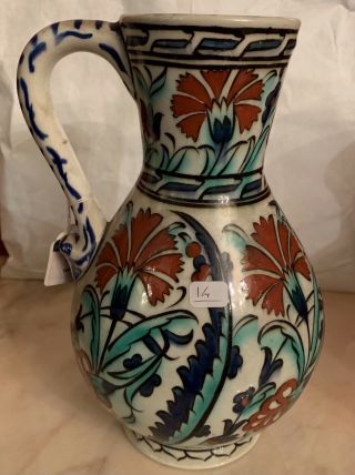 antique Iznik - style Cantagalli pottery jug,  decorated with blue t 2