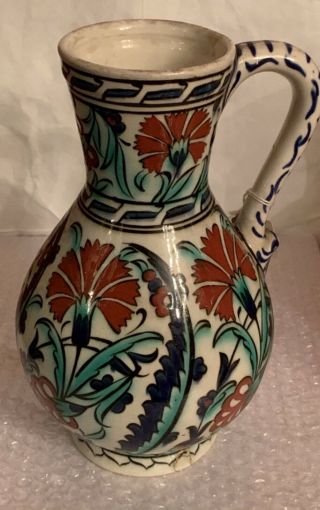 antique Iznik - style Cantagalli pottery jug,  decorated with blue t 4