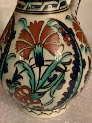antique Iznik - style Cantagalli pottery jug,  decorated with blue t 5
