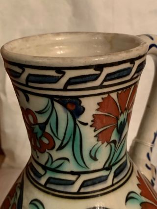 antique Iznik - style Cantagalli pottery jug,  decorated with blue t 6