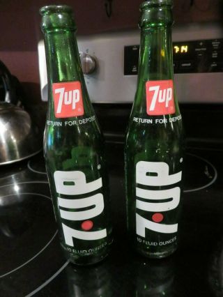 Vintage 1970s 7 Up Soda Pop Bottle 1972 Green Pint 16 Oz Acl 7up
