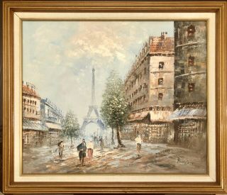 Vintage Signed Caroline Burnett Oil Painting Paris Street Scene Framed