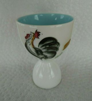 Vintage White & Blue Ceramic Egg Cup With Rooster