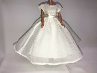 Vintage Barbie Doll White Cotton Linen Gown W/ Satin Sash Barbie Clone