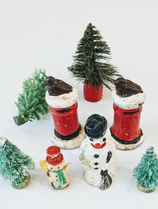 Vintage Christmas Cake Decorating Toppers Ornaments Trees Mail Post Box Snowmen