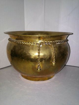 Vintage Brass Bucket Planter Pot With Rope Design
