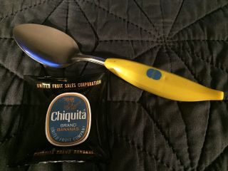Chiquita Banana Plastic Handle Metal Spoon Vintage Yellow & Glass Mini Ashtray