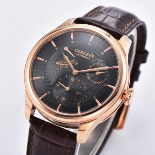 Corgeut 40mm Black Dial Date Rose Gold Power Reserve St1780 Automatic Mens Watch