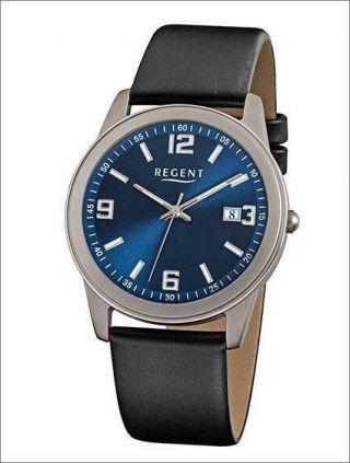 Herren - Uhr Regent Mit Leder - Armband Schwarz Titan (metall) - Gehäuse Grau Silber