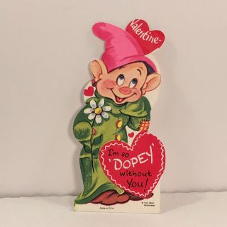 Vtg Valentine Greeting Card Dopey Of The Seven Dwarfs,  Walt Disney