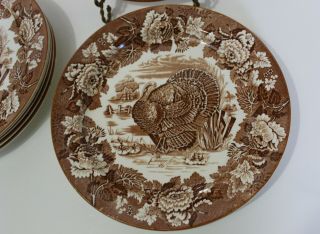 Antique WOODS Porcelain BURSLEM Brown TURKEY 10 plates set transferware England 3