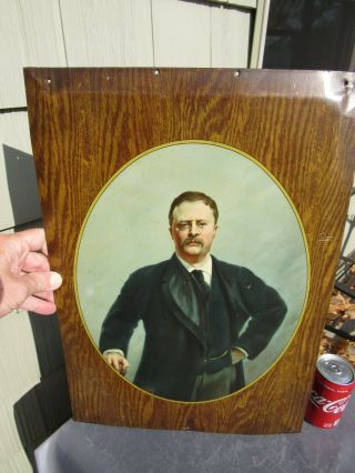 Antique 1903 Theodore Roosevelt Tin Over Cardboard Sign Tin Litho Toc