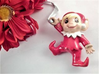 Elf Christmas Tree Ornament Vintage 1950s Ceramic Blond Boy Elf Made In The Usa