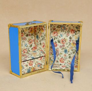 Vintage Blue Doll Trunk With A Drawer Artisan Dollhouse Miniature 1:12