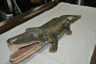 Alligator Crocodile Wooden Antique Vintage Hand Carved One Of A Kind Man Cave