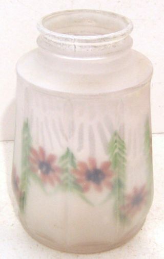 Vintage Frosted Glass Lamp Shade - Reverse Painted Flowers Floral