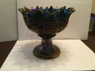 Antique Northwood Carnival Glass Grape & Cable Punch Bowl W/ Base Amethyst