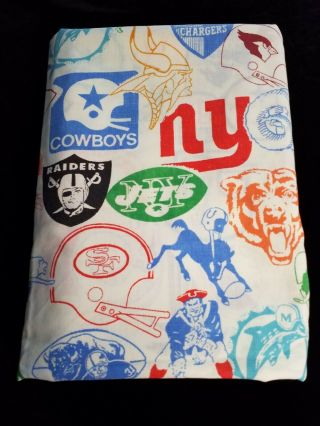 Vintage Nfl Football Sports Teams Flat Bed Sheet 1970s Patriots/cowboys/giants