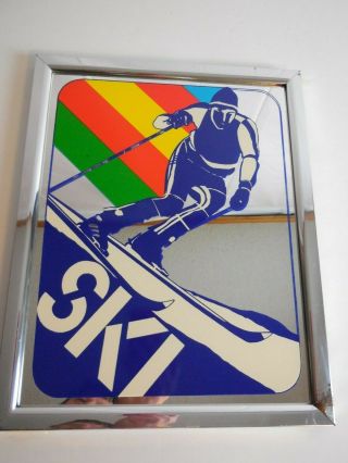 Vtg Intercraft Industries Corp 1976 Skiing Sports Retro Mirror Wall 11x14 Ski