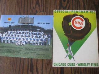 2 Chicago Cub Items: Vintage Scorecard (banks & Musial) And Team Photo July,  19