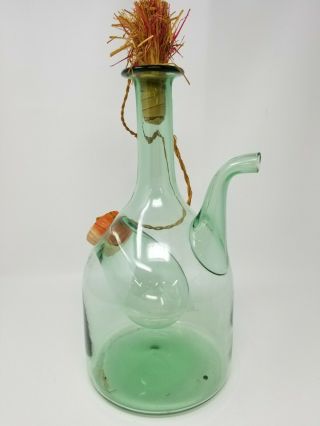 Vintage Green Italian Hand Blown Glass Italian Wine Decanter With Ice Chamber