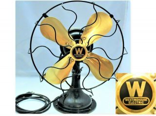 Antique 1919 Westinghouse 12” Brass Blade Fan,  Osculating 3 Speed And