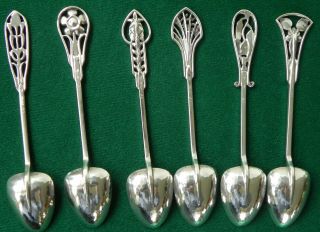 Cased Set 6 Australian Sterling Silver Spoons,  James Linton Arts & Crafts,  11cm 3