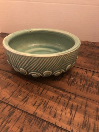 Vintage Mccoy Pottery Wave Pattern Turquoise Green Round Bulb Bowl