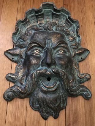 King Neptune Or Poseidon Cast Iron Metal Wall Plaque Or Spitter / Water Spout