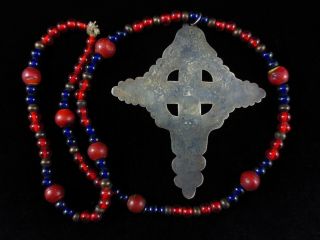 Antique Trade Beads with Large Hudson Bay Silver Cross 4
