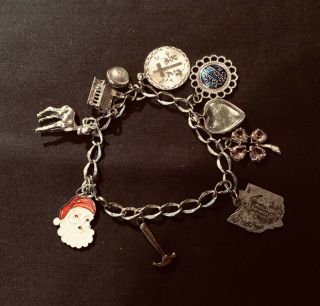 Vintage Sterling Silver Charm Bracelet With 11 Charms