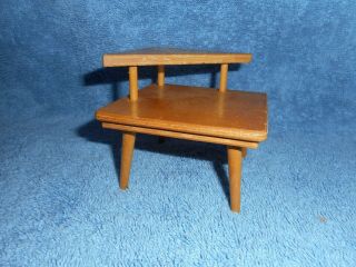 Strombecker 1950’s Blonde Wooden Two Tiered Corner,  End Table Doll Furniture
