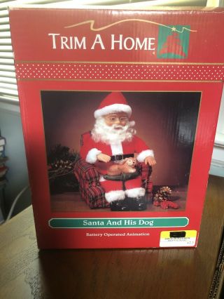 Vintage Kmart Trim A Home Santa And His Dog.  Battery Operation Animation