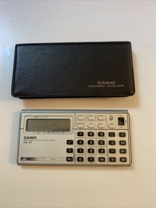 Vintage Casio Ml - 81 W/ Case Electronic Calculator Clock Music Stopwatch Calendar