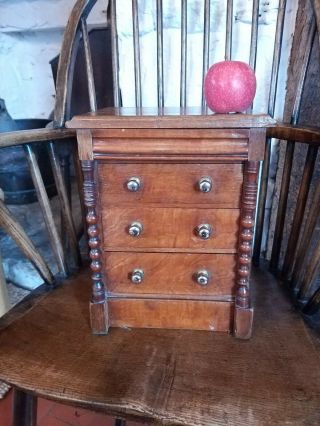 Antique Victorian Fruitwood Miniature Jewell Chest Of Drawers Apprentice Piece