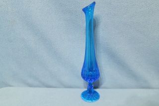 Vintage Fenton Art Glass Bud Vase Thumbprint Pattern Colonial Blue 11 1/8 " Tall