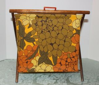 Vintage Wood Frame Folding Knitting/sewing Tote Caddy Storage - Mod Mcm - Euc