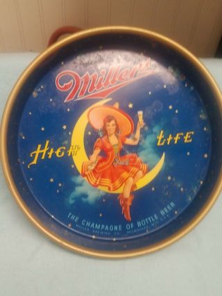 Vintage Miller High Life Girl On The Moon Beer Tray - 13 "