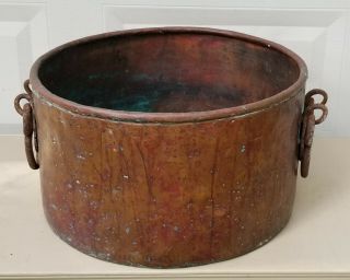 Large Antique Early Mid 19c Copper Cauldron Pot 18.  5 " Dia / 15 Lbs