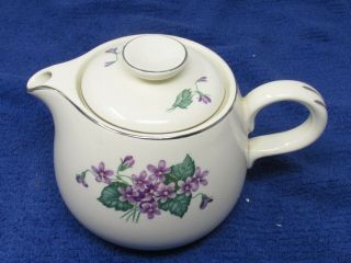 Vintage Homer Laughlin Rhythm Tea Pot With Violets And Silver Trim 1940 