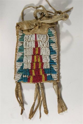 1890s Native American Sioux Indian Bead Decorated Hide Ration Card Pouch / Case