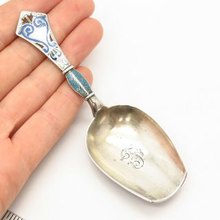Antique Russian Empire 88 Silver Handcrafted Cloisonne Enamel Sugar Scoop Spoon