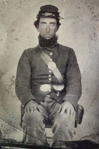 Antique LARGE Civil War Union Soldier Full Plate Tintype Photo Colorized Cheeks 4