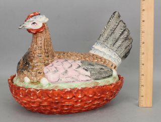 Large 19thc Antique English Staffordshire Porcelain Chicken Basket Tureen