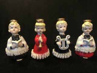 Set Of 4 Vintage Choir Boys & Girls Angel Ceramic Figurines Musical Japan