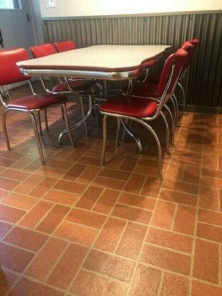 Vintage Formica Red And Gray Table And Chair Kitchen Set - 1950s Era