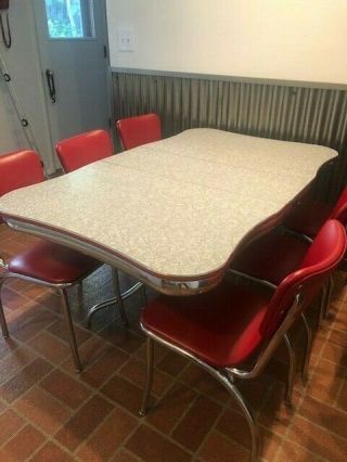 Vintage Formica Red and Gray Table and Chair Kitchen Set - 1950s era 2
