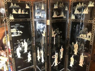 Vintage Asian Oriental Chinese Panel Room Divider Wood Raise Figures 71x52