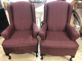 Pair (2) Of Burgundy Upholstered Wingback Accent Chairs,  The Rose Hill Company
